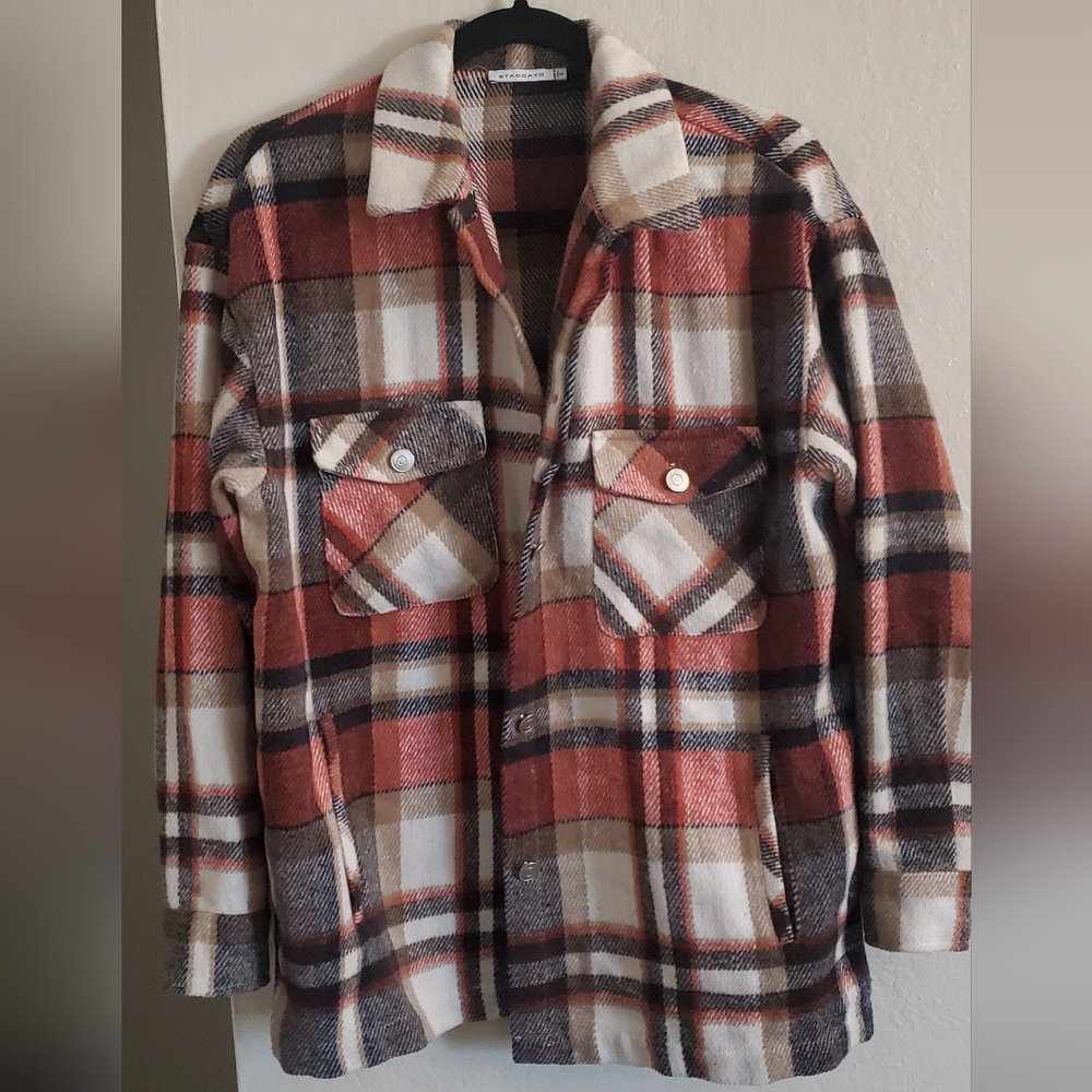 Sz Small Women's Red/Orange/Brown Plaid Shacket/Jacket